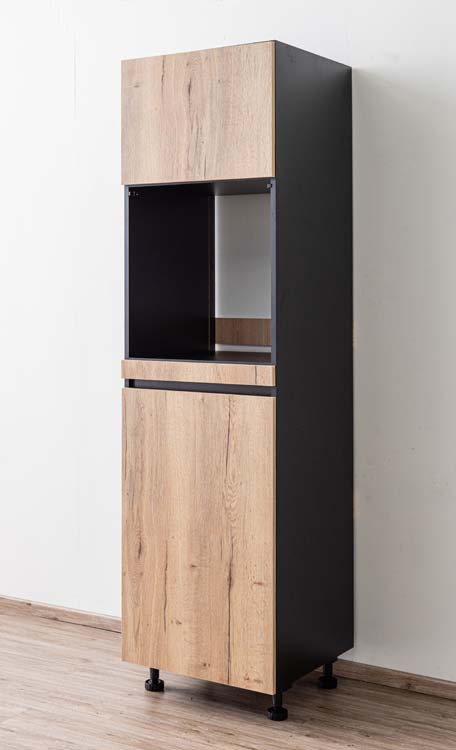 Keukenkast Plenti kolomkast oven en koelkast zwart - houtlook
