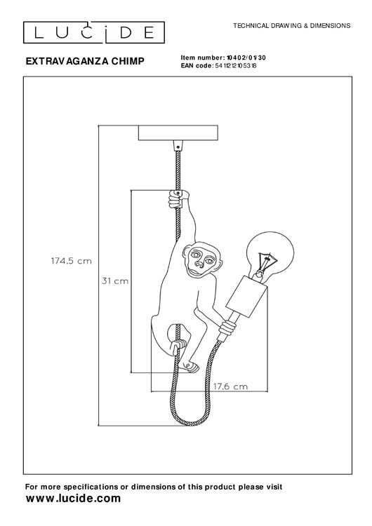 Suspension singe - noir/or - E27 - 40W