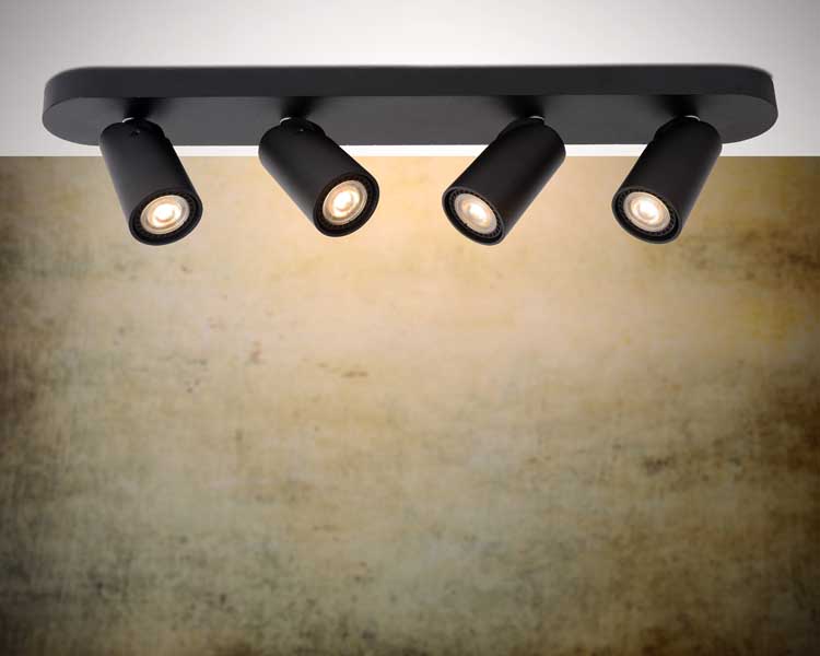 Lucide XYRUS - Plafondspot - LED Dim to warm - GU10 - 4x5W 3000K/2200K - Zwart