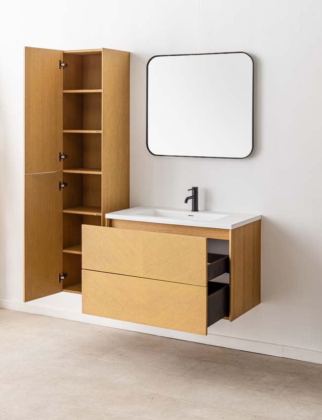Meuble de salle de bain Waldorf chêne 900 mm lavabo mat blanc