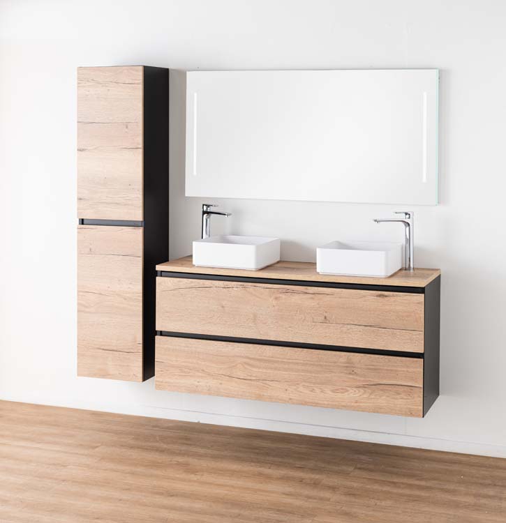 Badkamermeubel Dotan eik hangend met melamine topblad 140cm