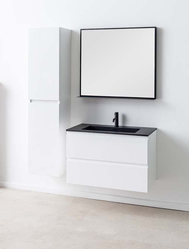 Badkamermeubel Tibo wit 900 mm wastafel zwart mat