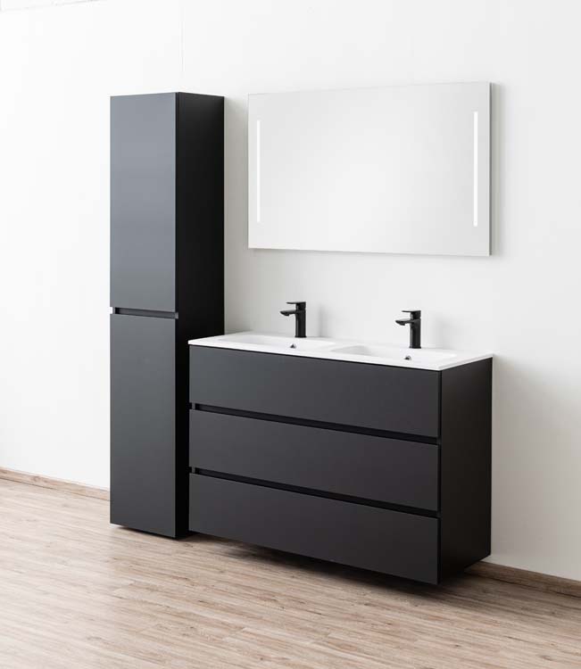 Meuble de salle de bain Puro debout noir mat 1200 mm