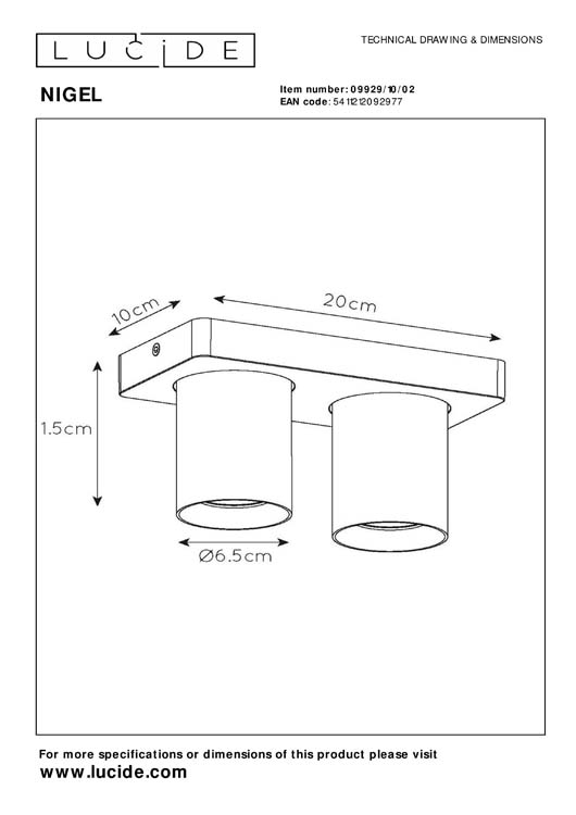 Lucide NIGEL - Spot plafond - LED Dim to warm - GU10 - 2x5W 2200K/3000K - Or Mat / Laiton