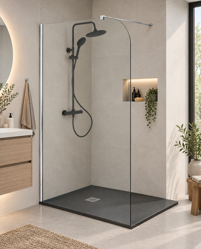 Paroi de douche à l'italienne Avery arrondie verre clair avec kit de profilés chromé 137x200cm