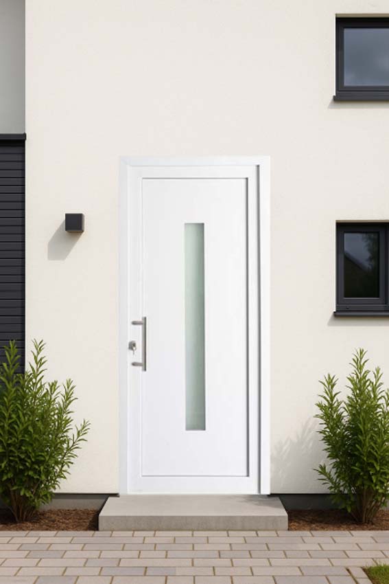 Porte extérieure vitre verticale PVC verre mat blanc 980x2180mm ouvrant à gauche Porte extérieure vitre verticale PVC verre mat blanc 980x2180mm ouvrant à gauche