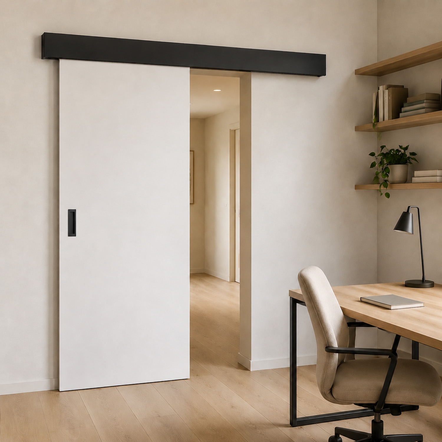 Complete enkele schuifdeur Palladium wit 93x211,5cm tubespaan + rail met zwarte afdekplaat