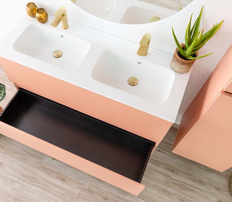 Meuble de salle de bains Puro blush suspendu avec lavabo double blanc mat 120cm