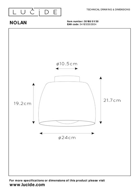 Lucide NOLAN - Plafonnière - Ø 24 cm - 1xE27 - Zwart