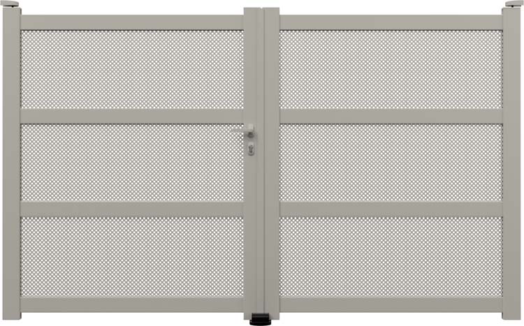 Portail double Montera aluminium gris soie sur mesure ouverture à gauche - motorisable