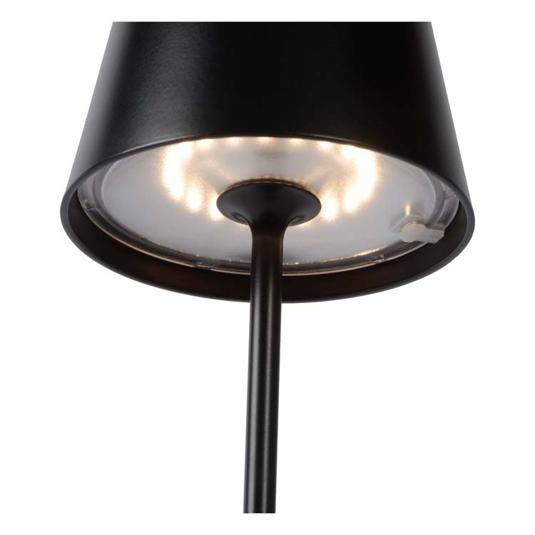 JUSTIN - Oplaadbare Tafellamp Buiten - Accu/Batterij - Ø 11 cm - LED Dimb. - 1x2,2W 3000K - IP54 - 3 StepDim - Zwart