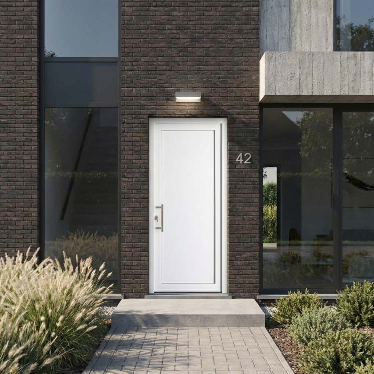 Porte extérieure panneau lisse PVC blanc 980x2180mm ouvrant à gauche