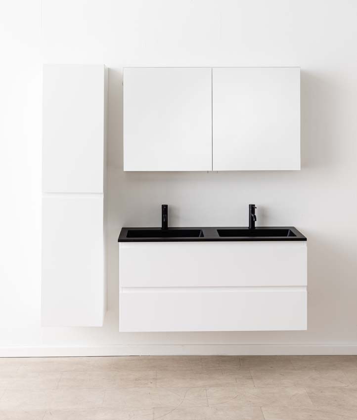 Badkamermeubel Tibo wit met dubbele wastafel mat zwart 120cm