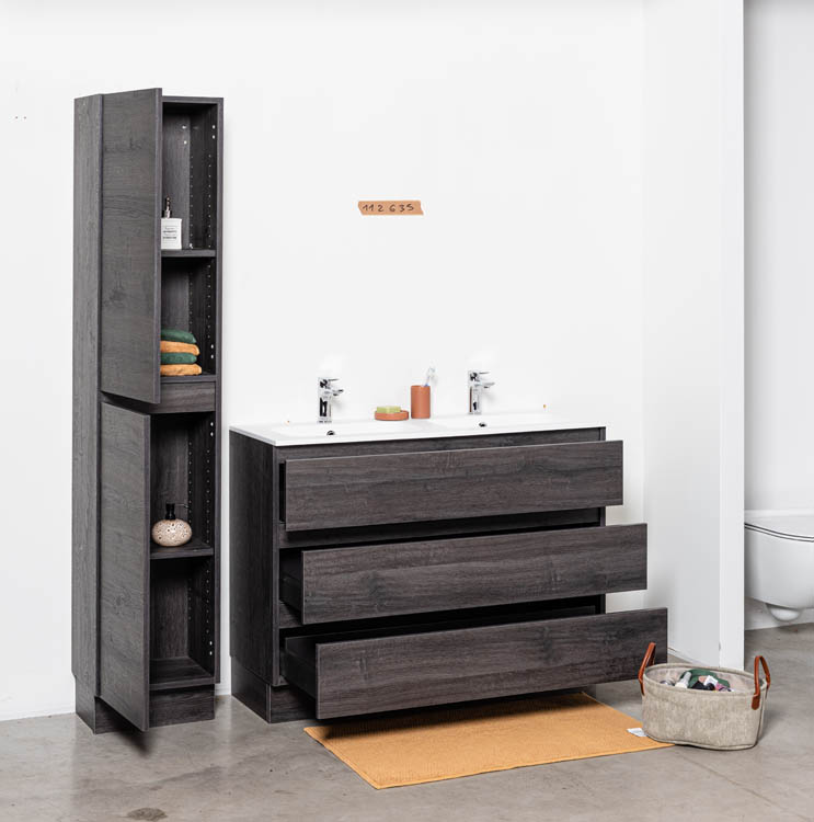 Meuble de salle de bain Dotan chêne foncé 1200mm à poser lavabo mat Meuble de salle de bain Dotan chêne foncé 1200mm à poser lavabo mat