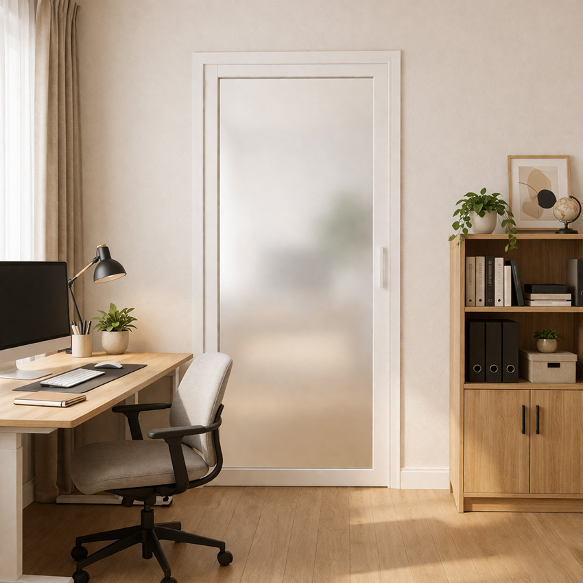 Complete deur 73cm  steel look feeling wit 1R mat glas 201.5cm