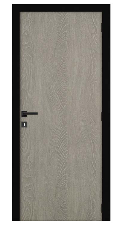 Porte intérieure complète Uran Grey Oak 201,5x63cm structure alvéolaire réversible + châssis noir 40cm