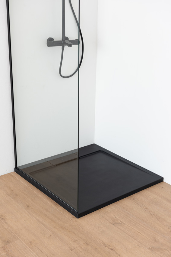 Douchebak Akon polybeton mat zwart 90x90cm