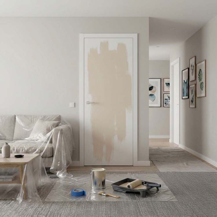 Bloc-porte fini invisible flat âme tubul.78cm à peindre 201.5cm rév.