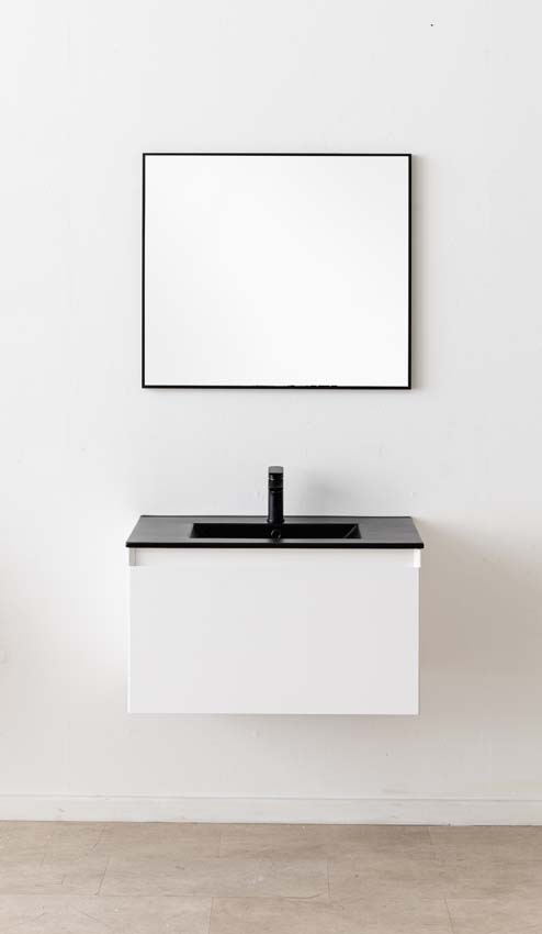 Meuble de salle de bains Arizona suspendu avec lavabo simple noir mat 80cm