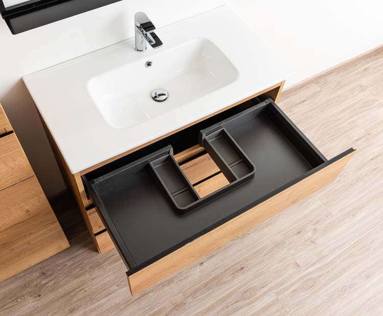 Badmeubel Daria eik goudbruin 900 mm staand wastafel porselein glans