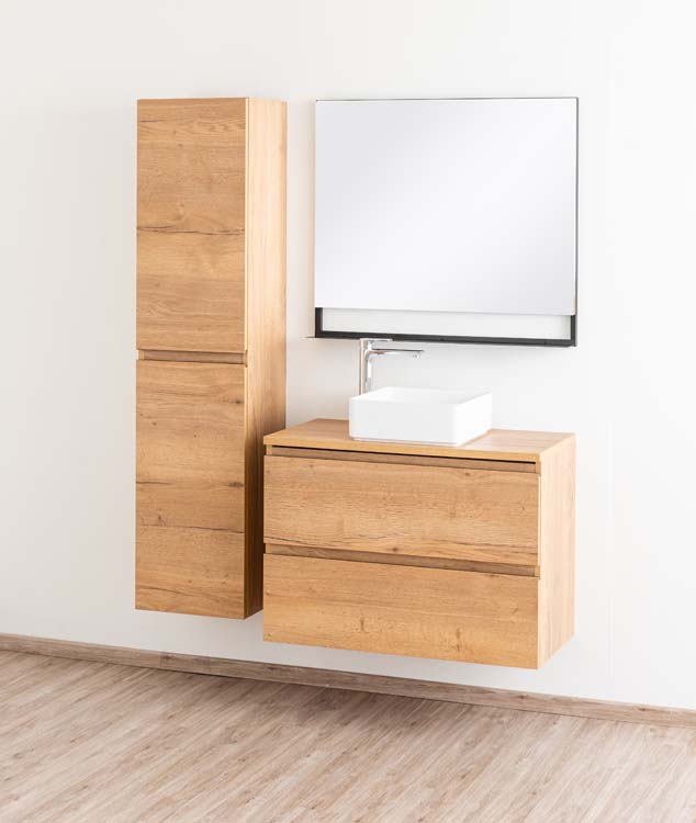 Meuble de salle de bain Daria chêne brun doré 900 mm tablette en saillie melamine