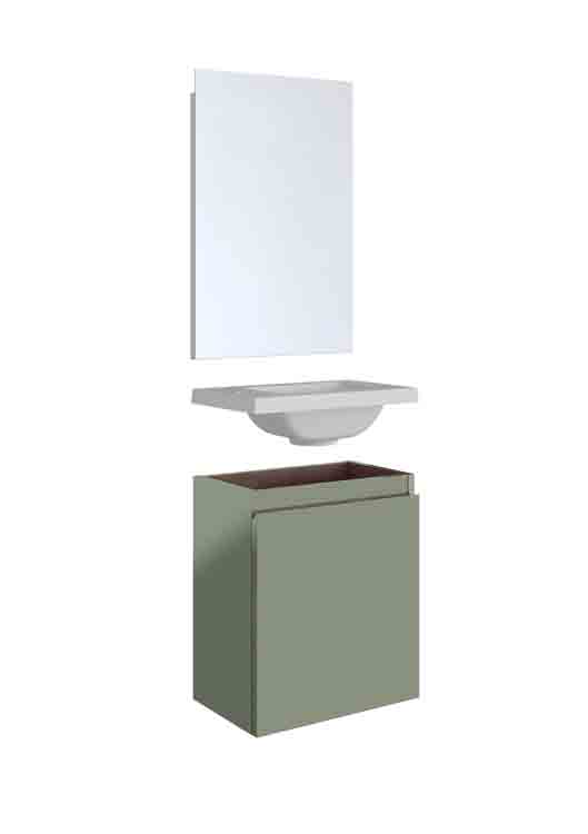 Meuble lave-mains Atlanta vert sauge vasque polybéton blanc 48x40x25cm