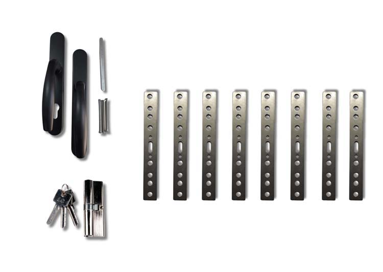 Accessoires complète noir pour porte extérieur en bois double poignée