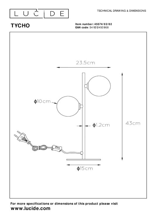 Lucide TYCHO - Lampe de table - G9 - Or Mat