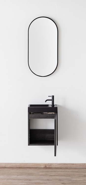 Toiletmeubel Dotan donkere eik wastafel mat zwart 45x40x22cm