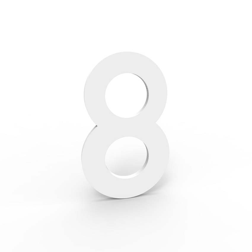 Numéro de maison 8 eSafe en aluminium blanc 10cm / épaisseur 1,5mm