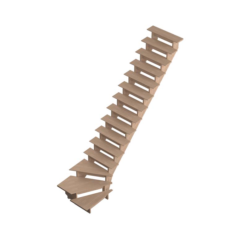 Escalier semi-ouvert chêne d'Iéna avec quart de tour à droite en dessous