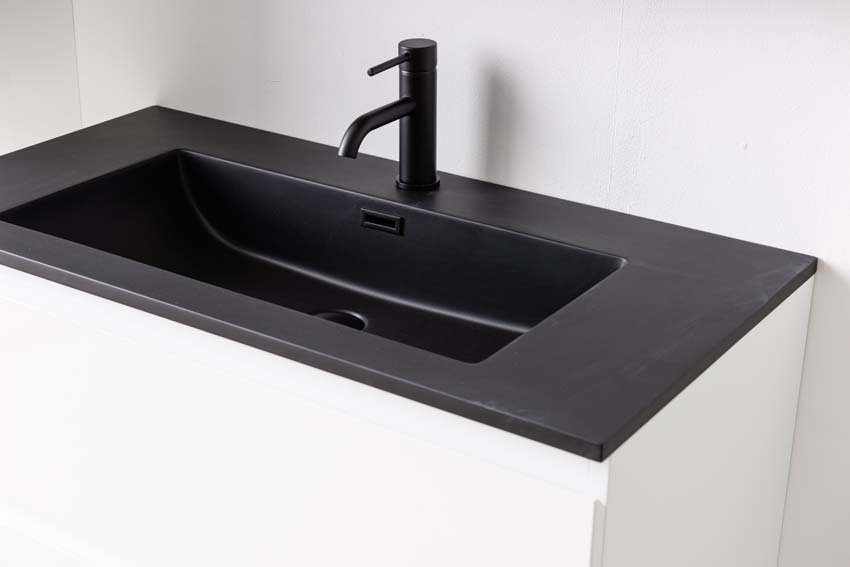 Badkamermeubel Tibo wit 900 mm wastafel zwart mat