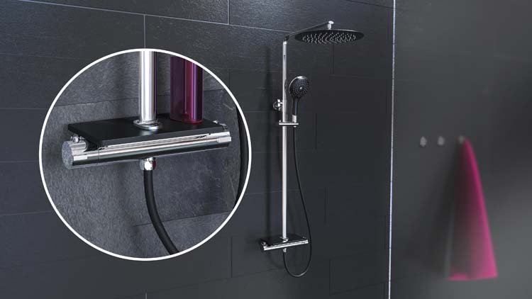 Set de douche Fiona thermostatique noir/chrome Set de douche Fiona thermostatique noir/chrome