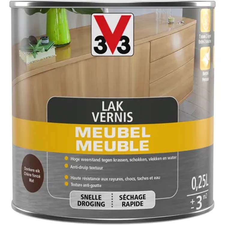 V33 laque pour meuble chêne foncé mat 0,25l