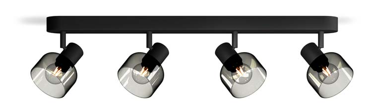 Spot plafond/mur - verre court - dimmable - E14 - 4x25W - lampe excl - noir