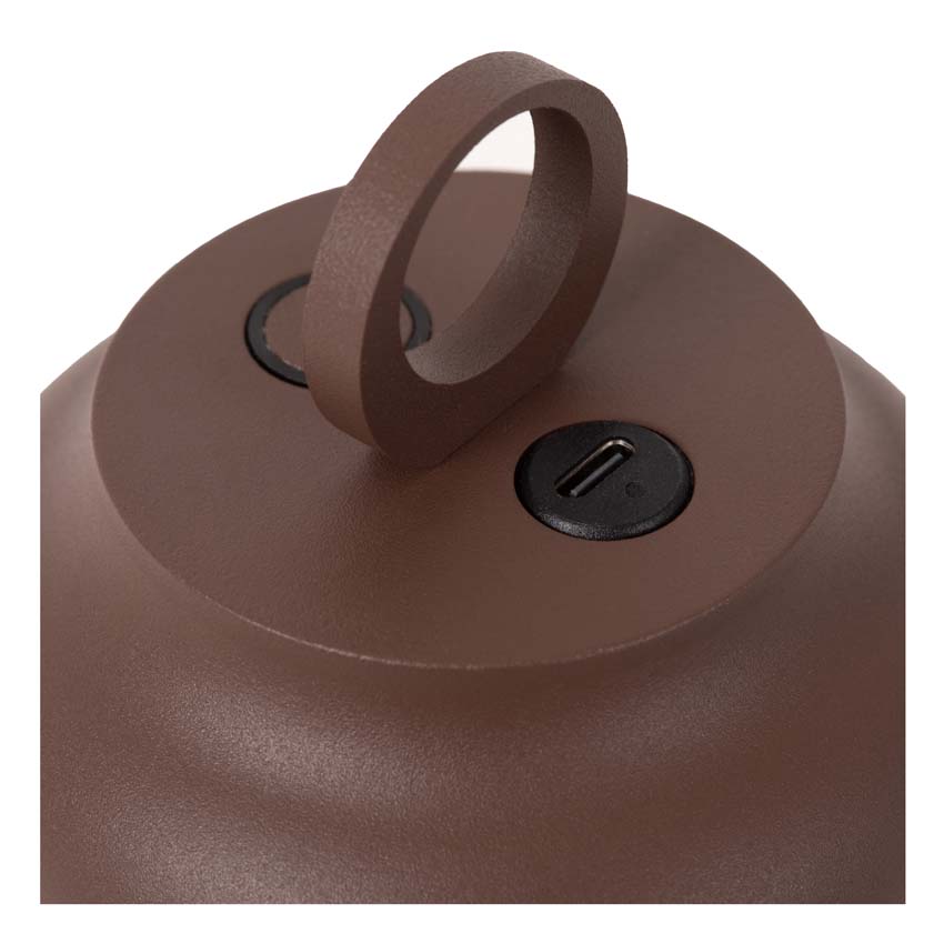 Lucide Essential Wells - Oplaadbare wandlamp binnen/buiten - Accu/batterij - Ø10cm - LED Dimbaar - CCT - 1x5W 2700K/4000K - IP54 - Roestbruin
