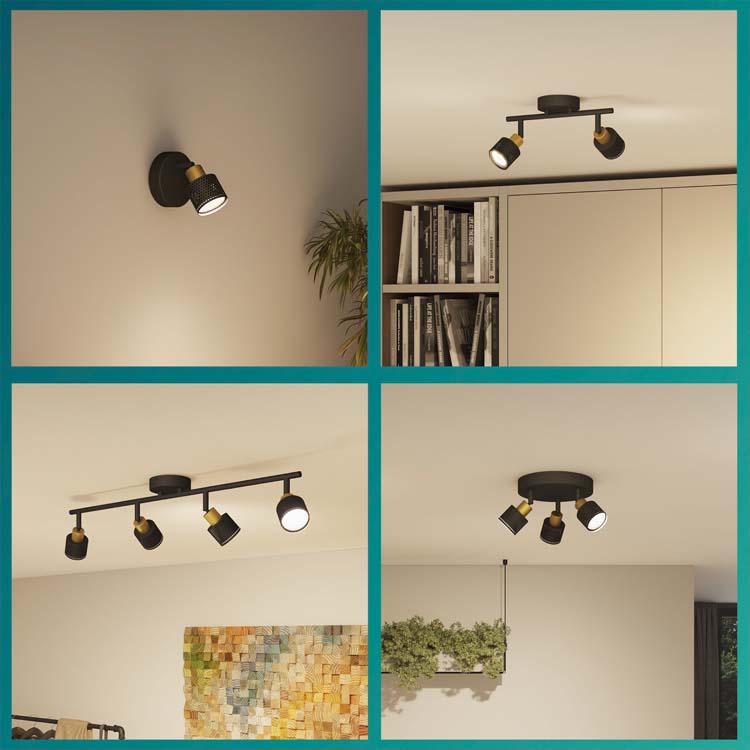 Spot en saillie - Noir/or - 48,4x13,4x11,2cm - GU10 - 3x25W