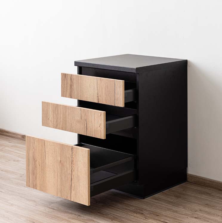 Keukenkast Plenti onderkast met 3 lades 60cm zwart-houtlook