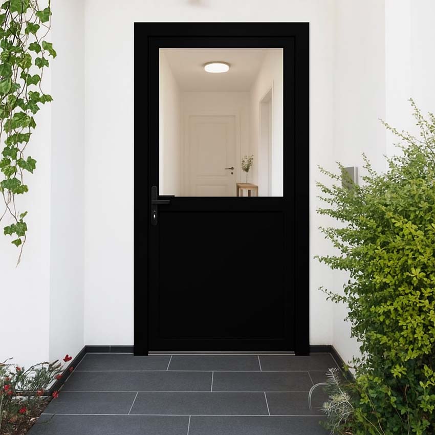 Buitendeur halfglas PVC helder glas zwart linkstrekkend op maat