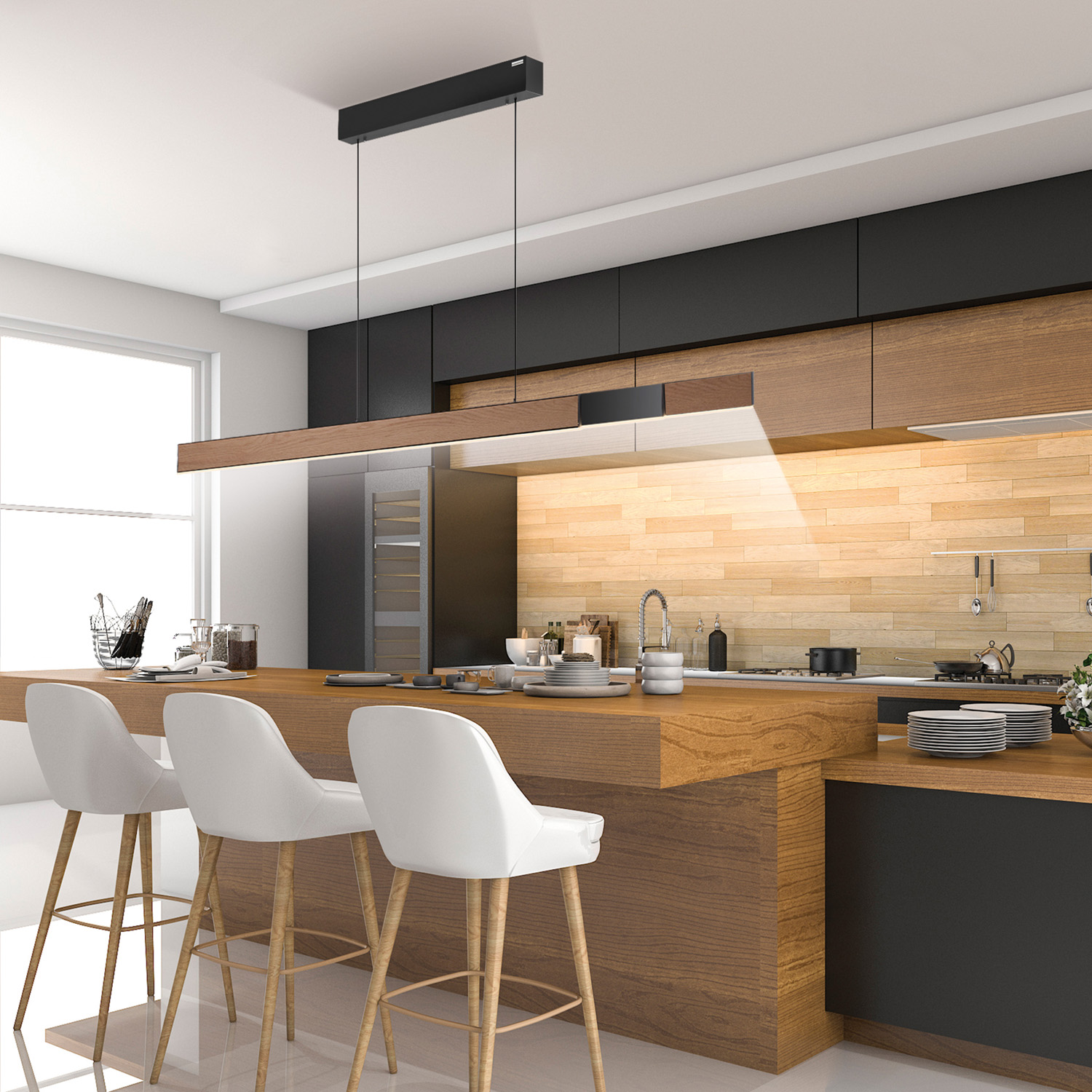 Suspension - chêne/noir - 120-200cm - dimmable - LED - 3x13W - 2700-5000K