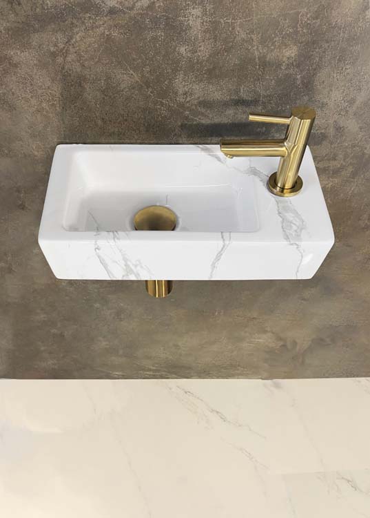 Handenwasser Kyla one pack 36 x 18 x 9 cm rechts carrara/goud