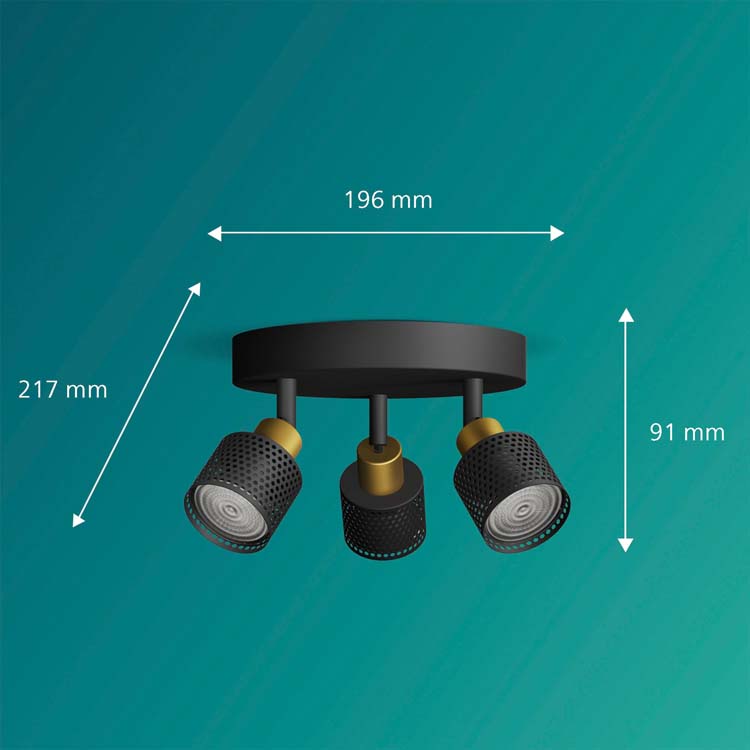 Spot en saillie - Noir/or - 21,7x19,6x9,1cm - GU10 - 3x35W