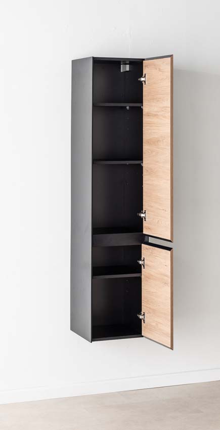 Meuble de salle de bains Molly chêne suspendu avec lavabo double noir mat 120cm