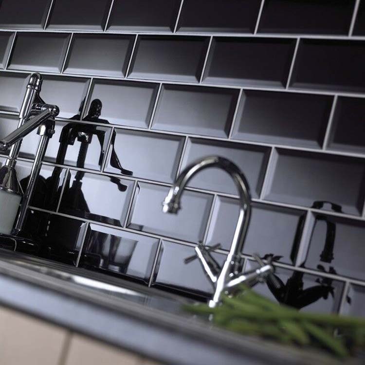 Wandtegel Metro zwart blinkend 7,5 x 15 cm