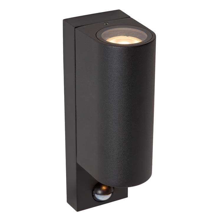 Lucide ZARO IR - Wandspot Binnen/Buiten - 2xGU10 - IP65 - Bewegingssensor - Zwart