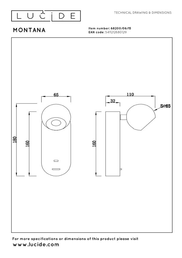 Lucide Premium Montana - Applique murale - LED - CCT - 1x6,3W 2700K/4000K - Avec port USB - Café