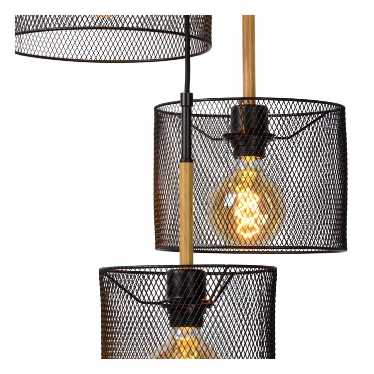 Lucide BASKETT - Hanglamp - 3xE27 - Zwart