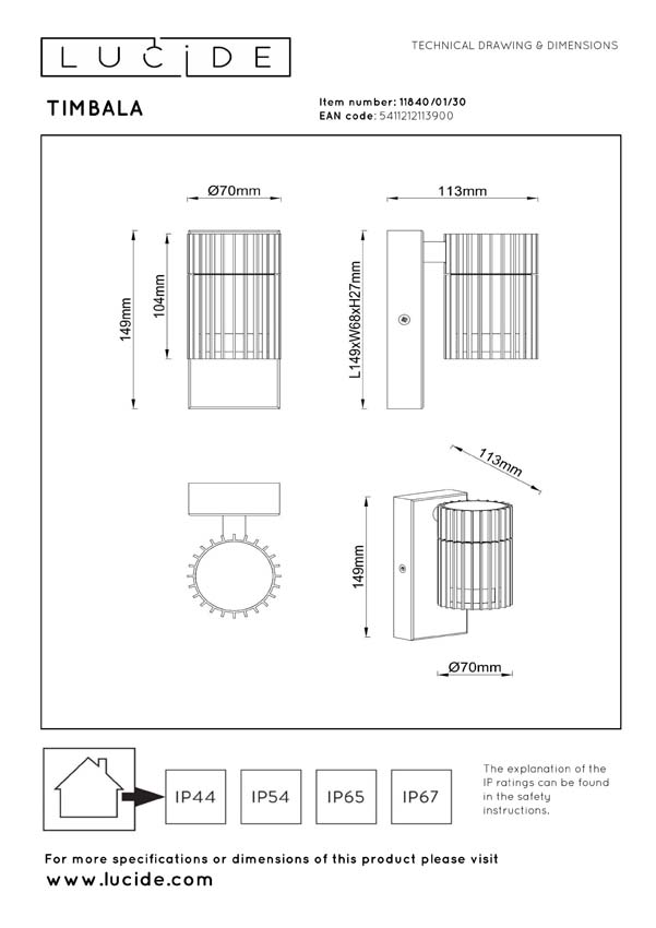 Lucide Essential Timbala - Wandspot / wandlamp binnen/buiten - 1xGU10 - IP44 - Zwart