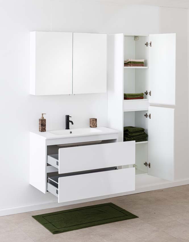 Badkamermeubel Tibo wit met enkele wastafel mat wit 90cm