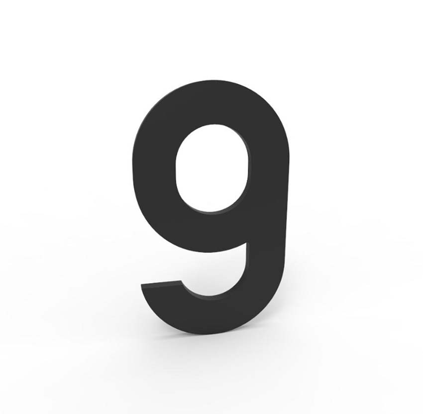 Numéro de maison 9 eSafe en aluminium noir 10cm / épaisseur 4mm